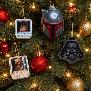 Vintage Star Wars Boba Fett & Darth Vader 2005 Movie Poster 4 Piece Ornament set